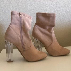 Clear heel nude booties